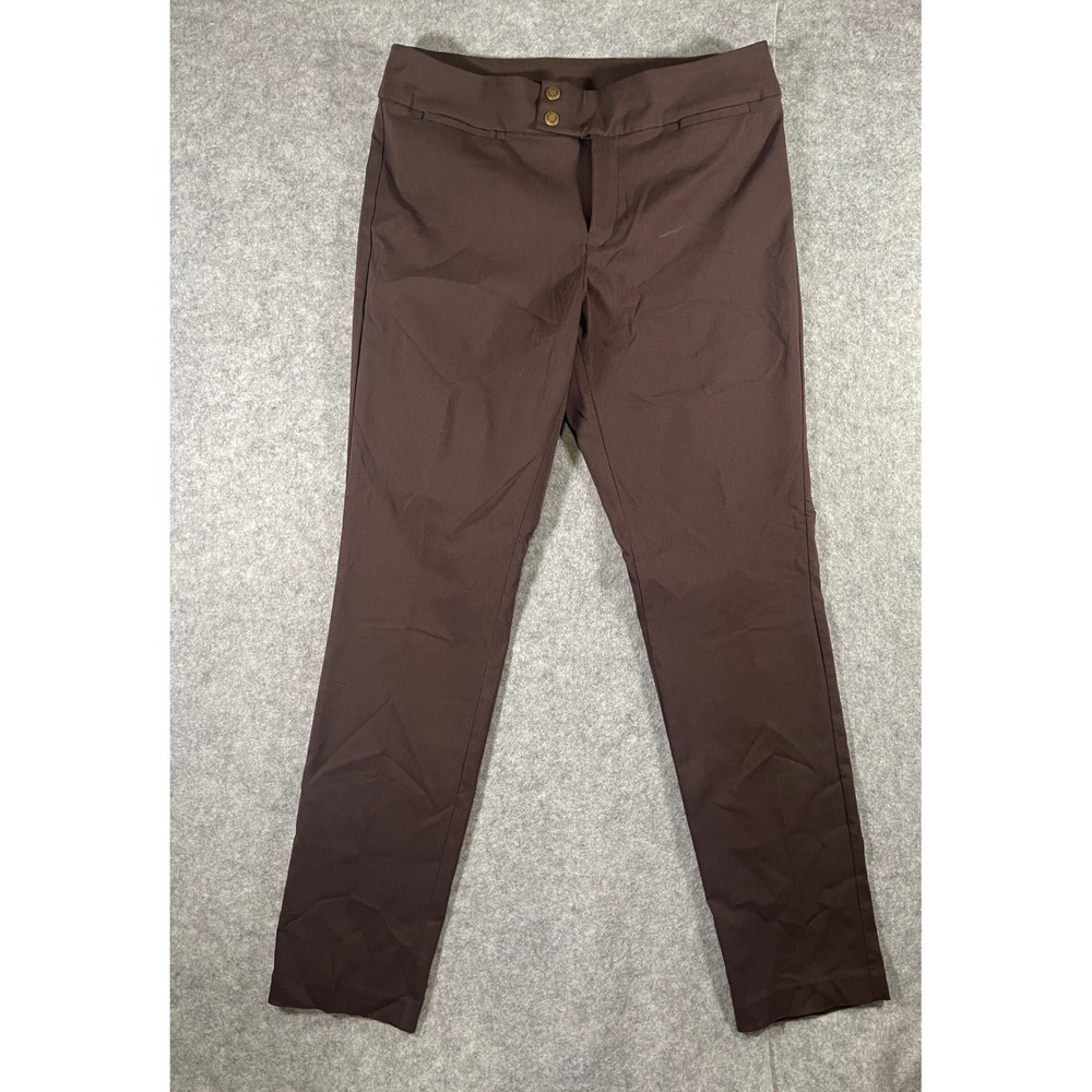 Womens Chocolate Brown Straight Leg Dress Pants Double Snap Button Trousers - Picture 2 of 13